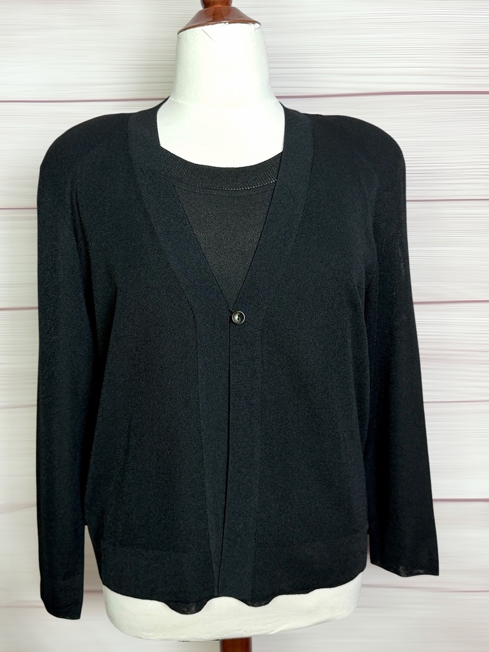 Dana Buchman 2 Pc Twin Sweater Set Black Cardigan & Sleeveless Shell USA 2X